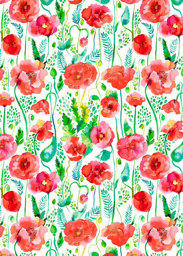 Watercolor Poppies Red