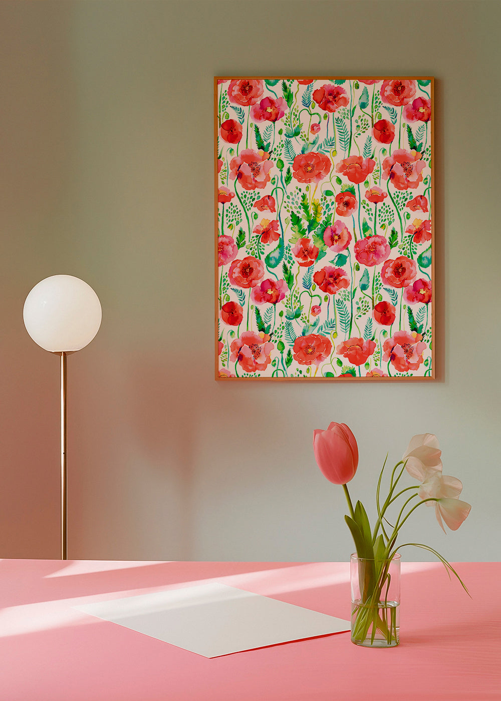Watercolor Poppies Red