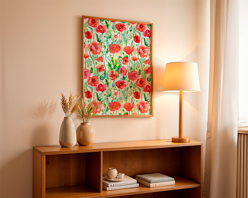 Watercolor Poppies Red