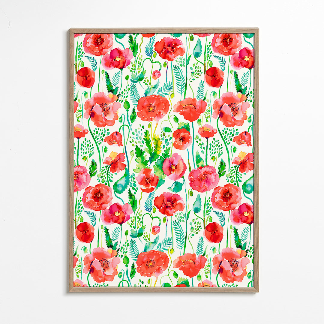 Watercolor Poppies Red