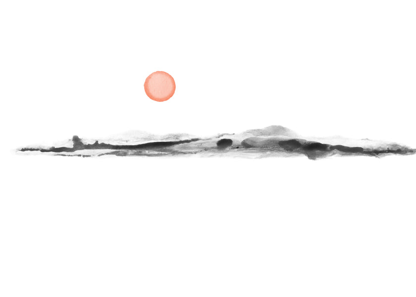 Watercolor sunset in black and coral - Landscape