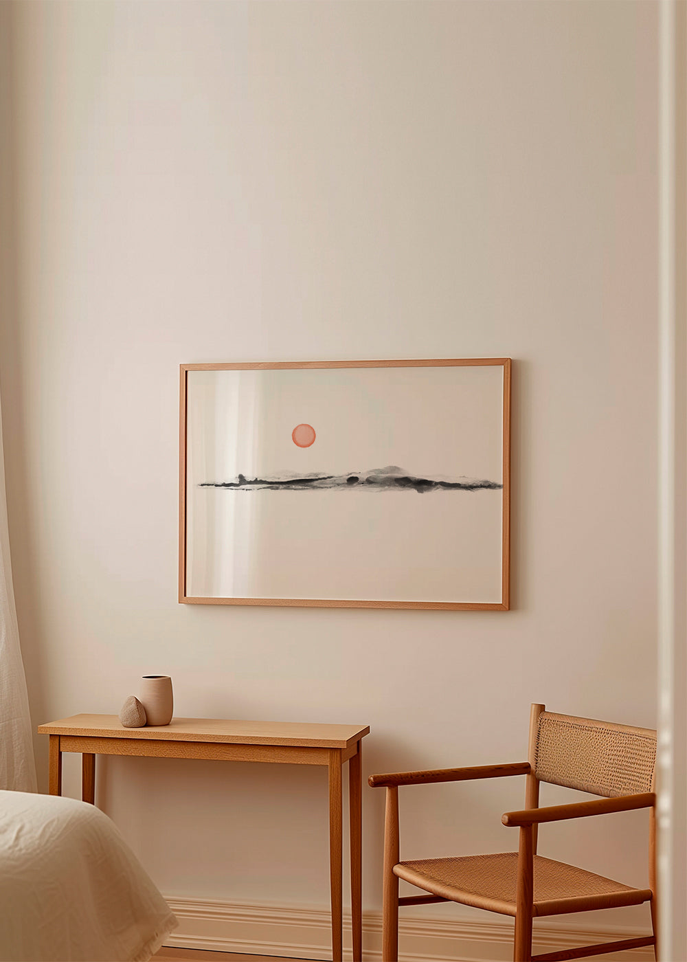 Watercolor sunset in black and coral - Landscape