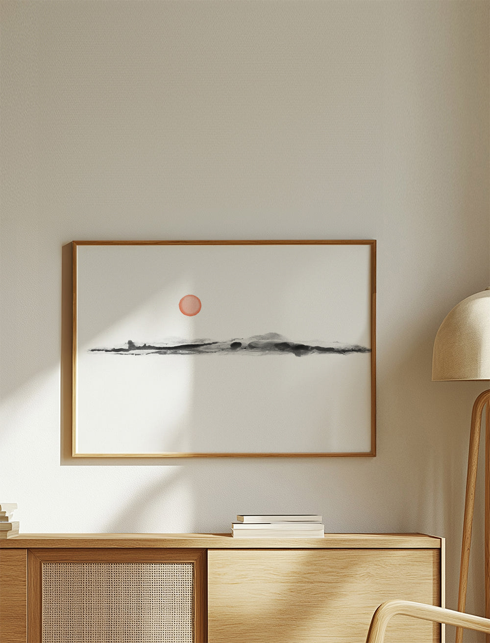 Watercolor sunset in black and coral - Landscape