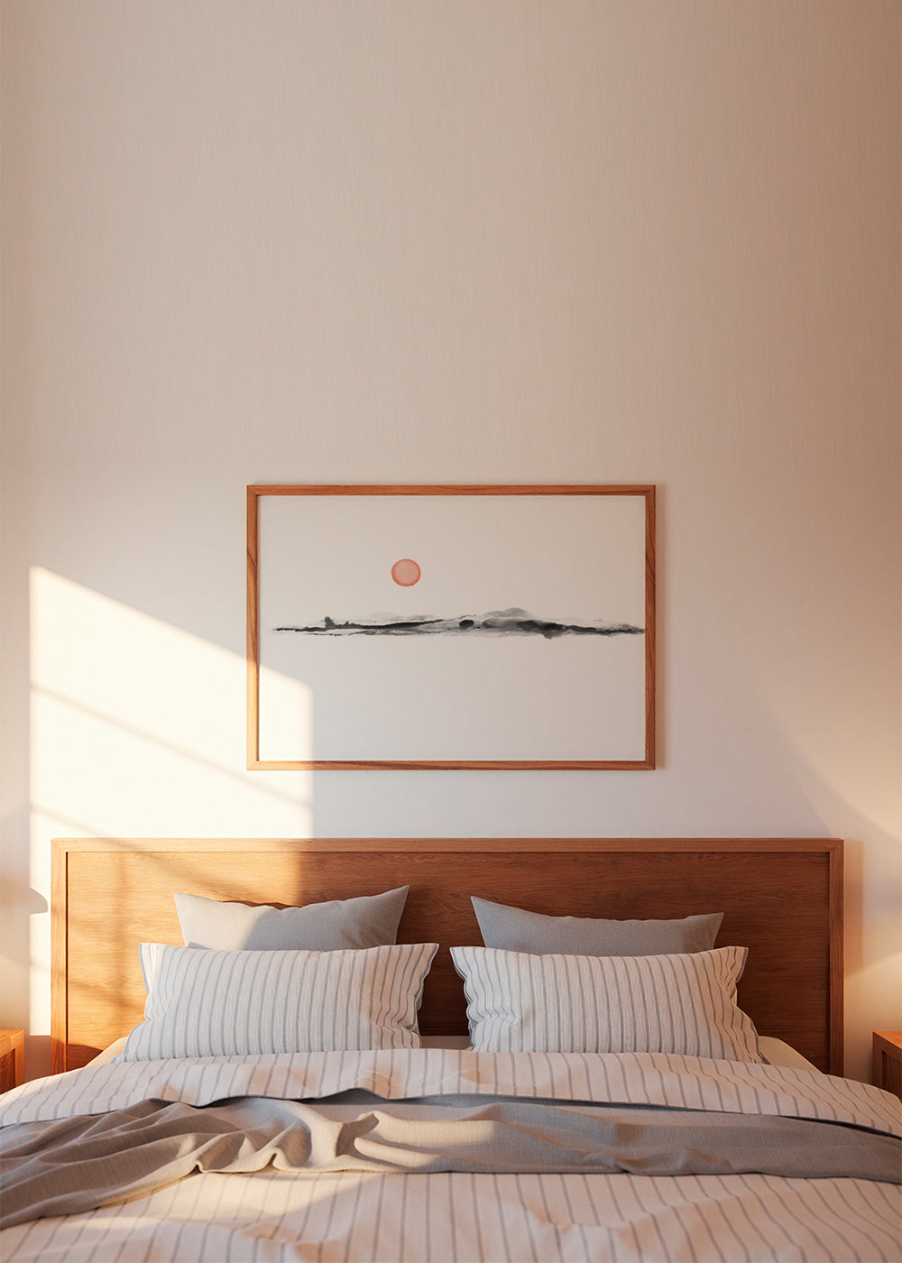 Watercolor sunset in black and coral - Landscape