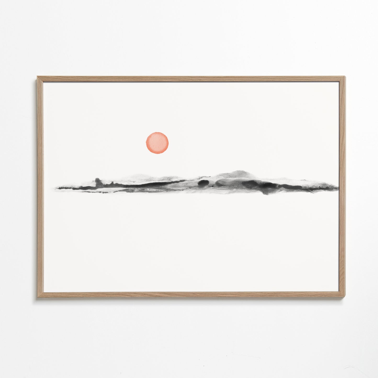 Watercolor sunset in black and coral - Landscape