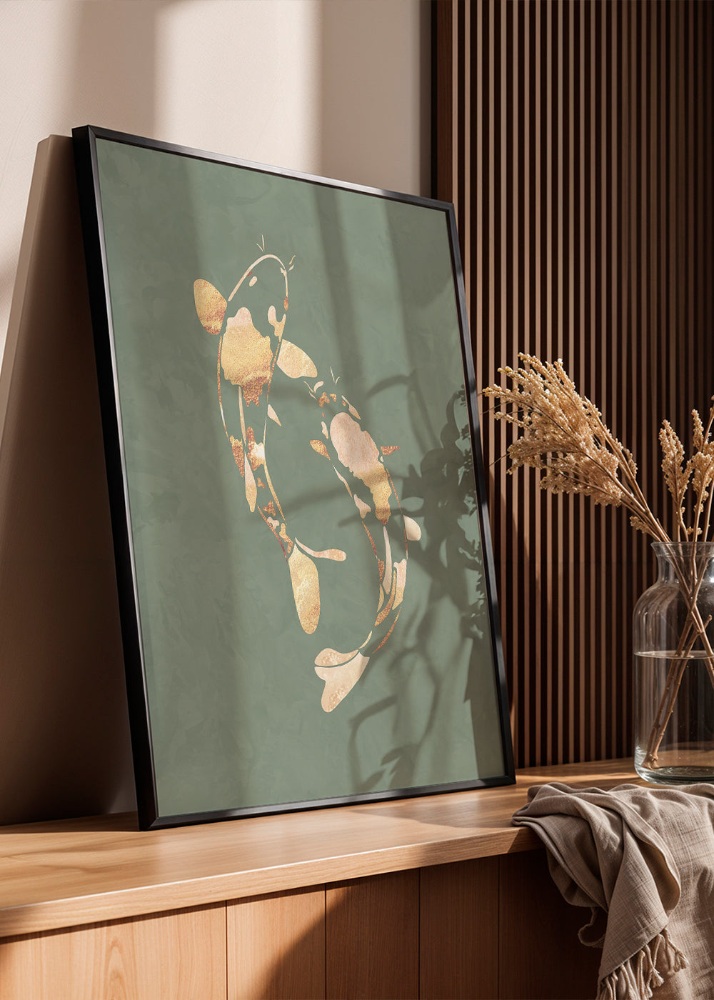 Gold Koi Fish sage green 1