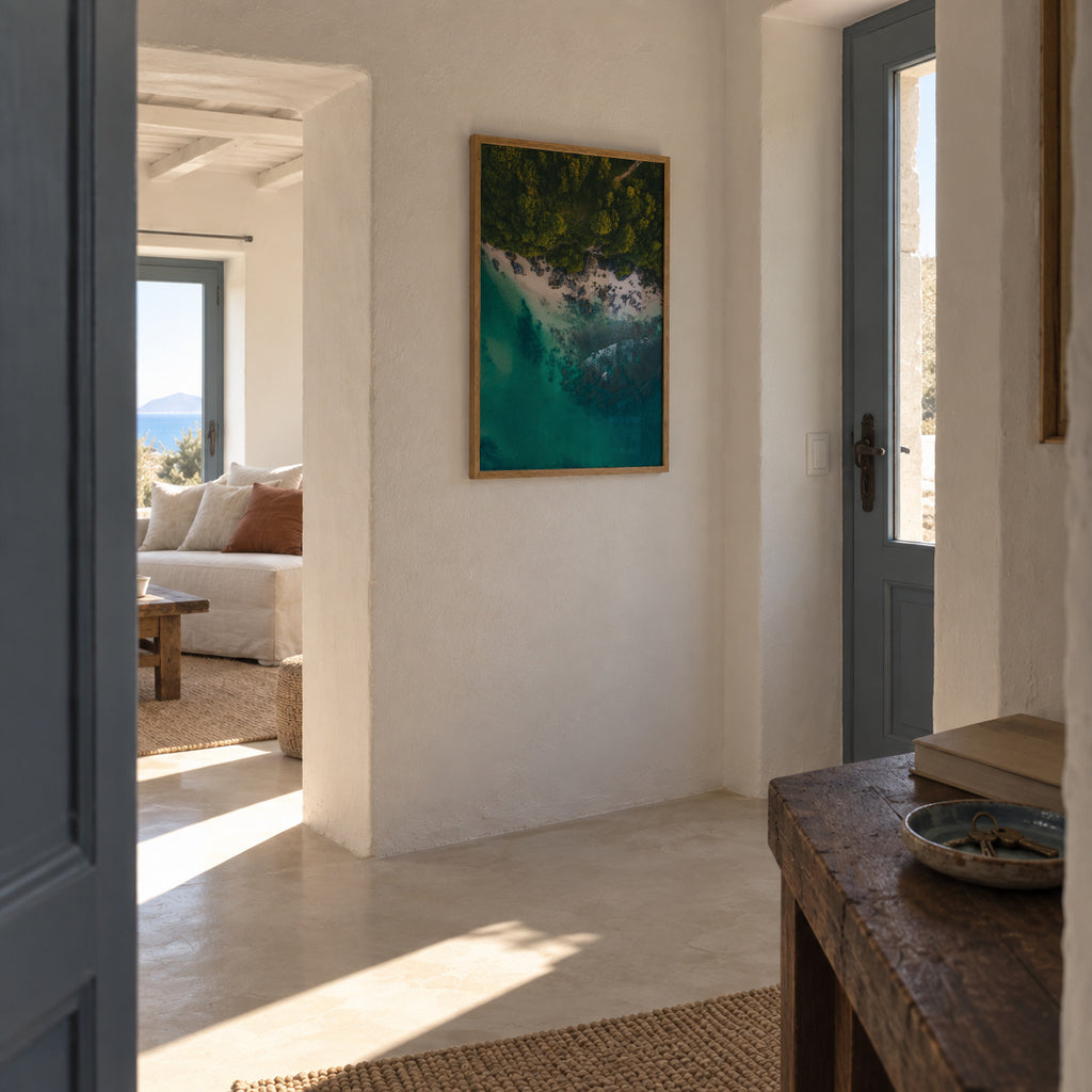 Rocky seaside airview - Framed poster in an interior
