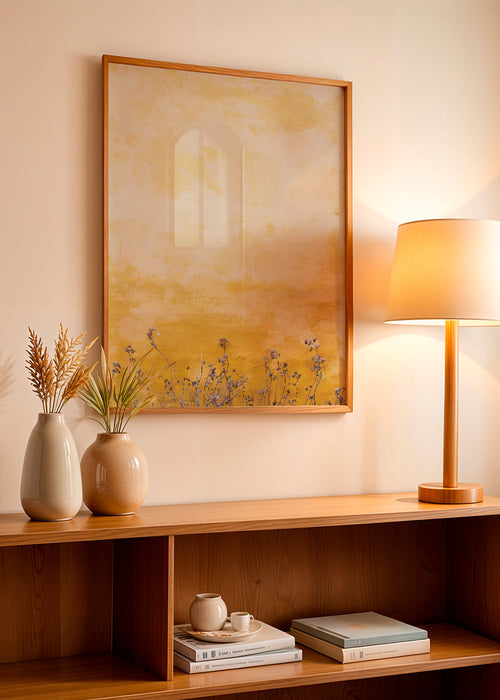 Botanischer Druck: strukturierte Wand mit Trockenblumen