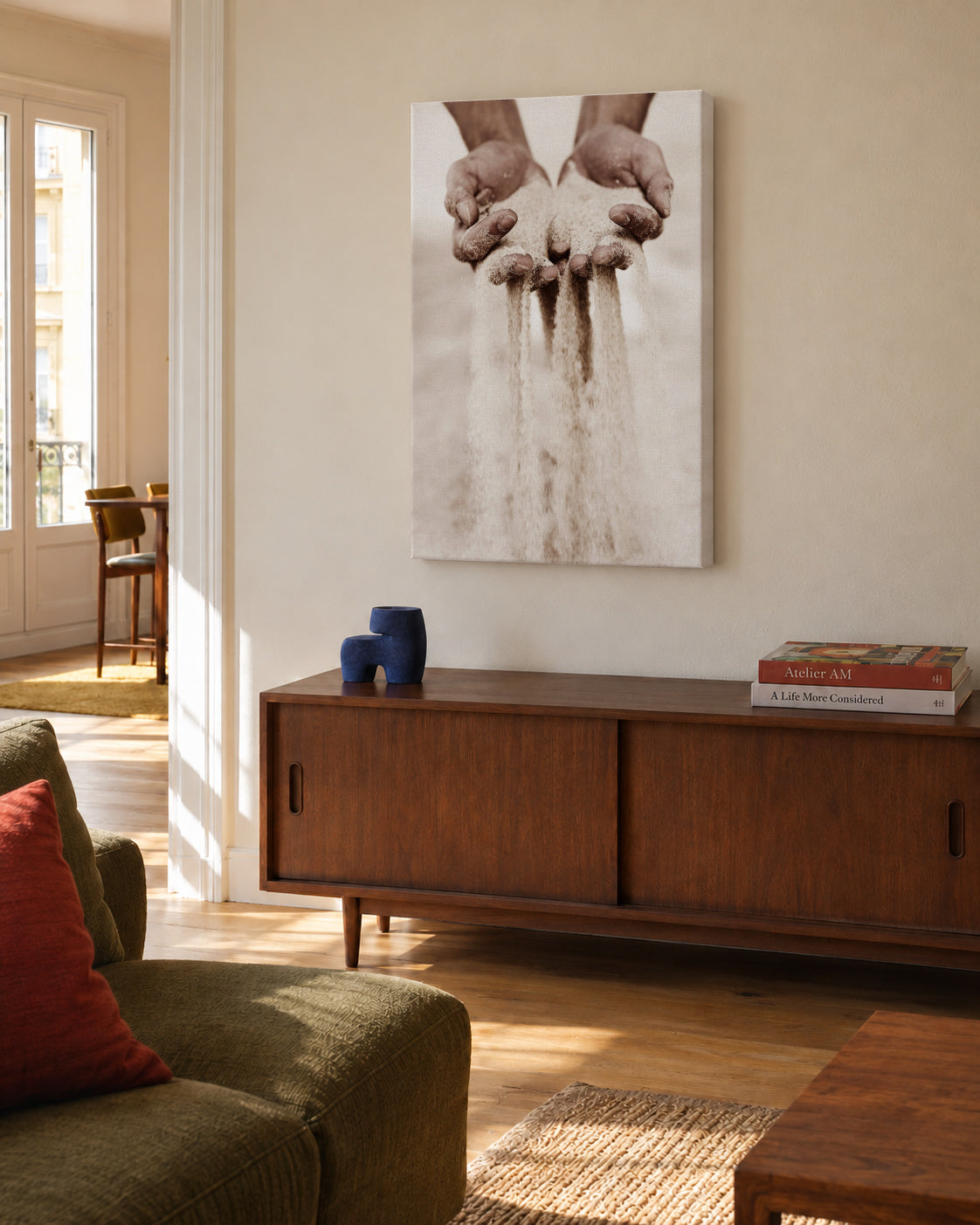 Falling sand - Unframed canvas in an interior