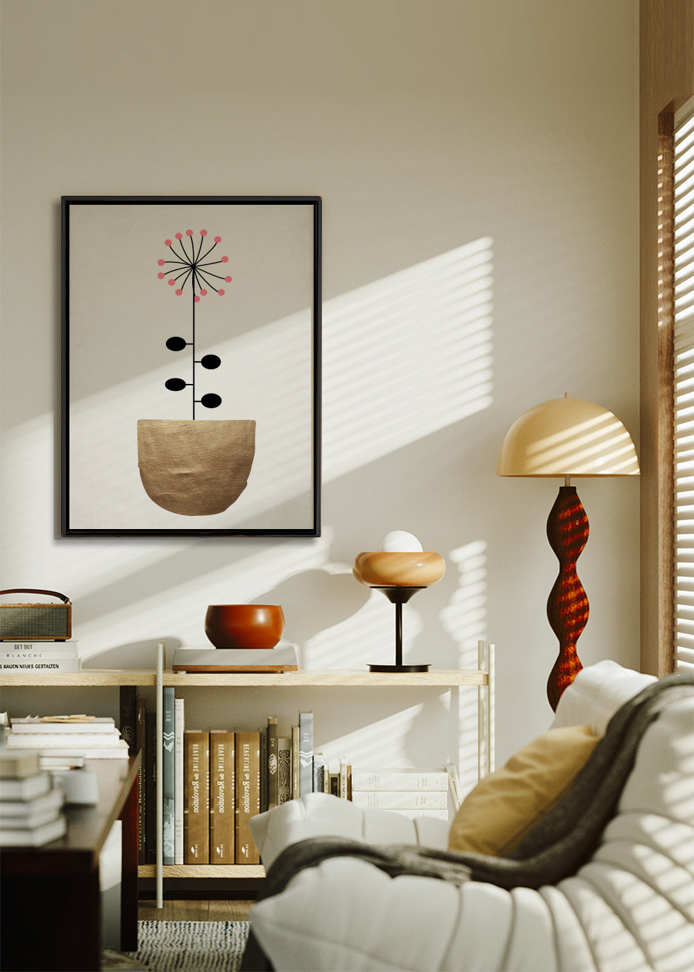 Golden flower - Framed canvas in an interior