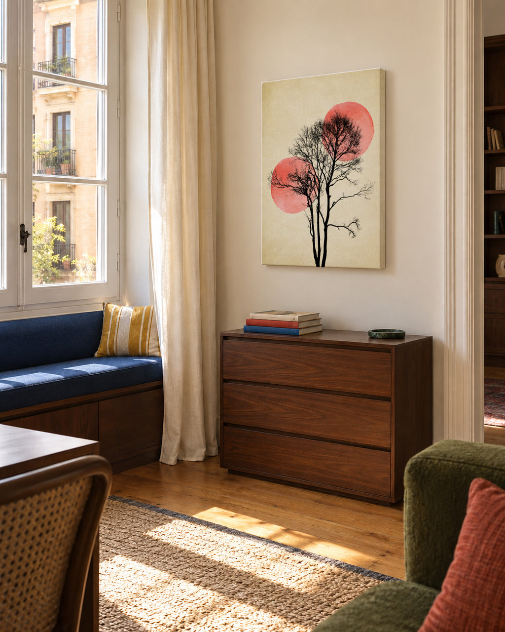 Sun and moon hiding - Unframed canvas in an interior
