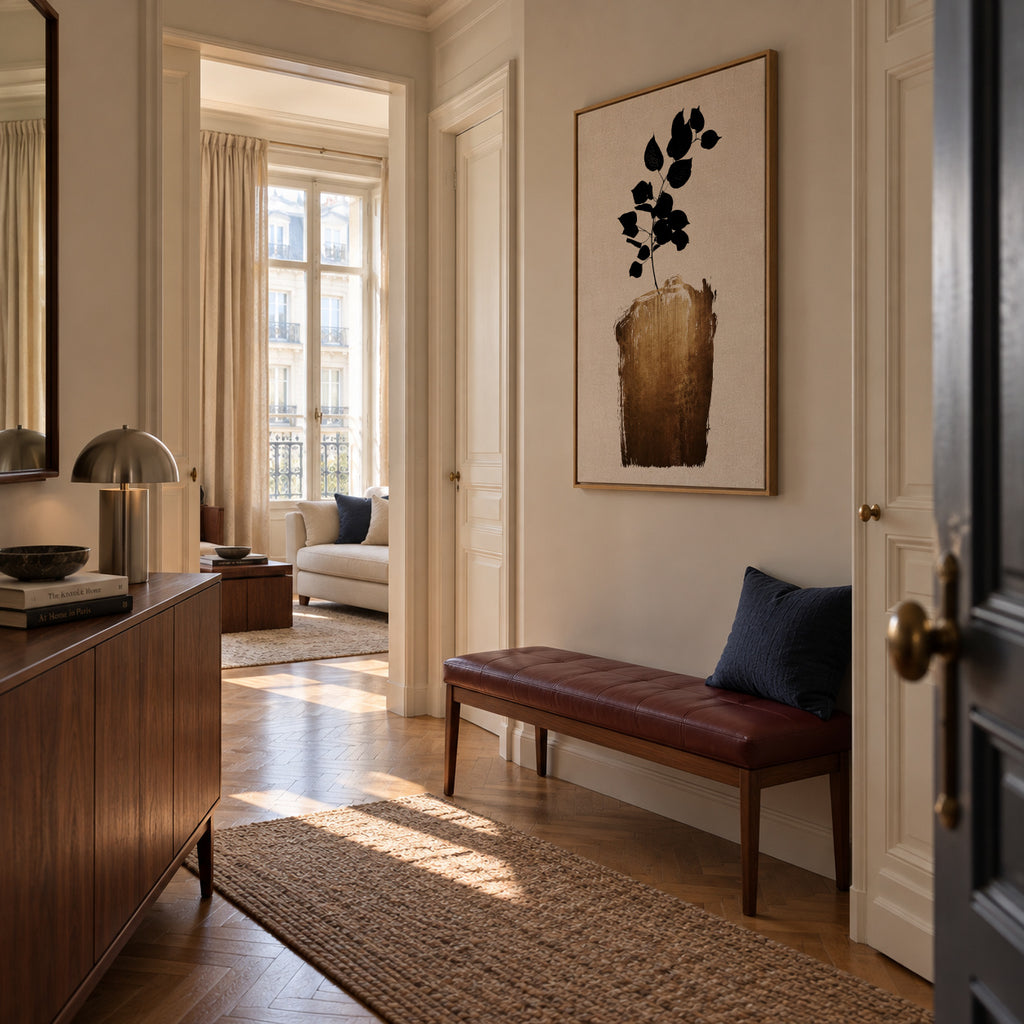 Scabiosa - gold - Framed canvas in an interior
