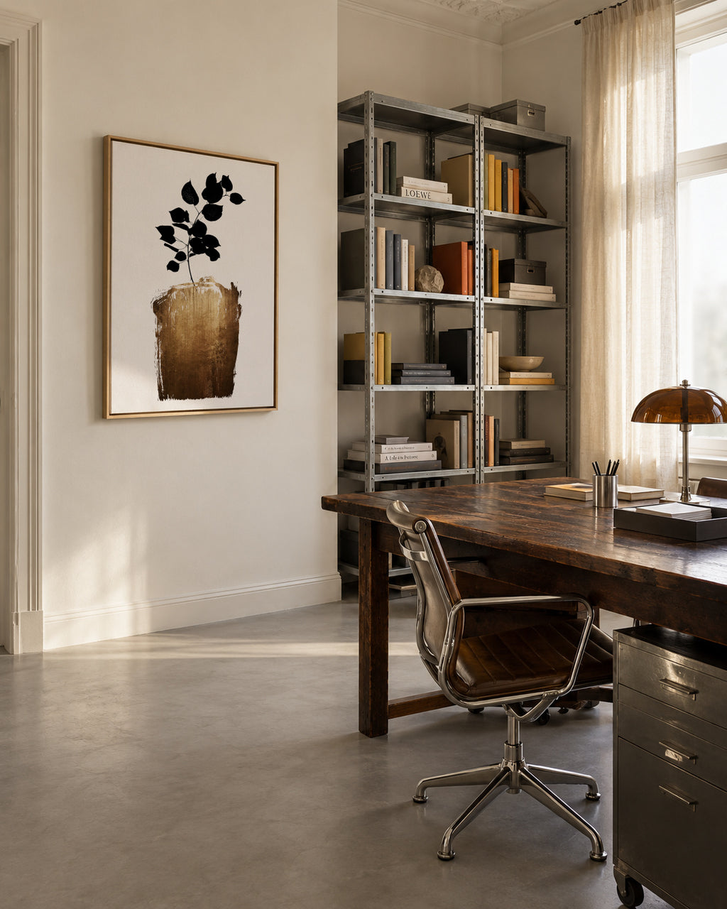 Scabiosa - gold - Framed canvas in an interior