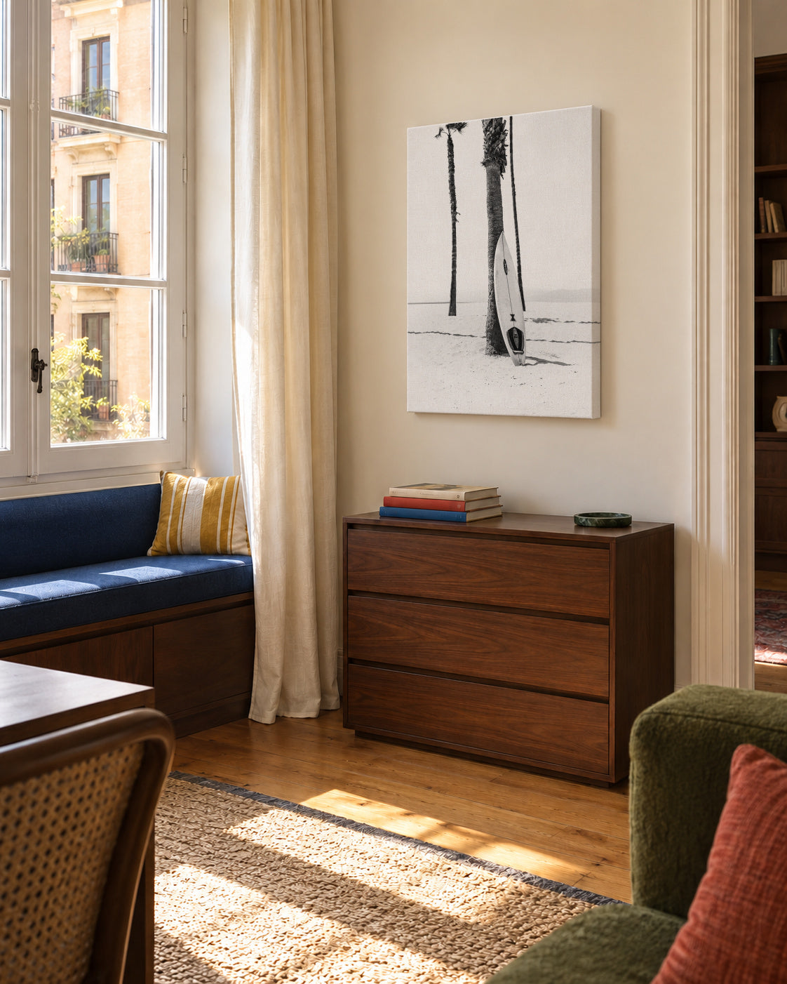 Surfboard BW - Unframed canvas in an interior