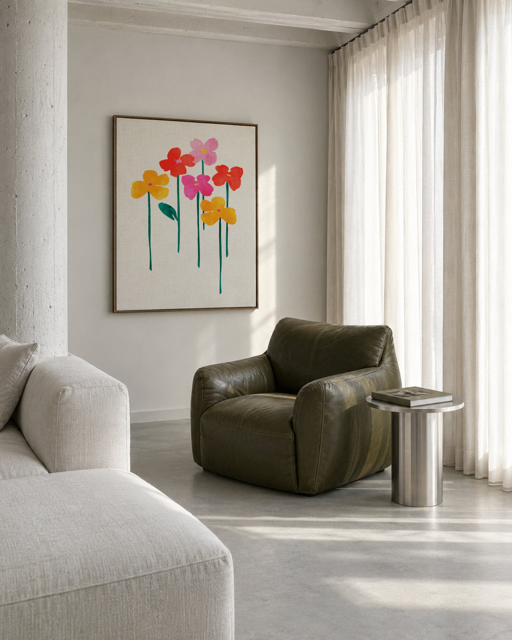 Little Happy Flowers - Framed canvas in an interior