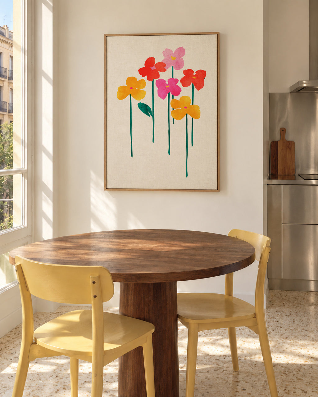 Little Happy Flowers - Framed canvas in an interior