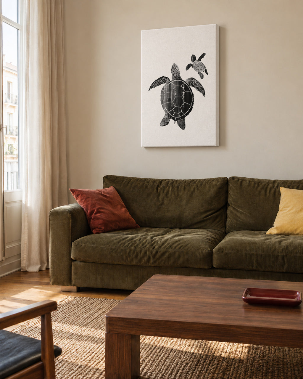 Shielded love (Black and white) - Unframed canvas in an interior