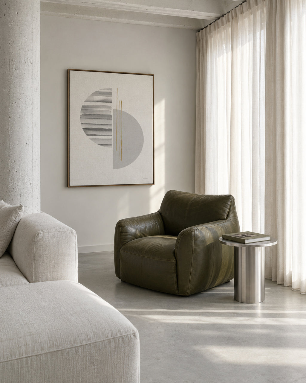Horizontal lines with gold - Framed canvas in an interior