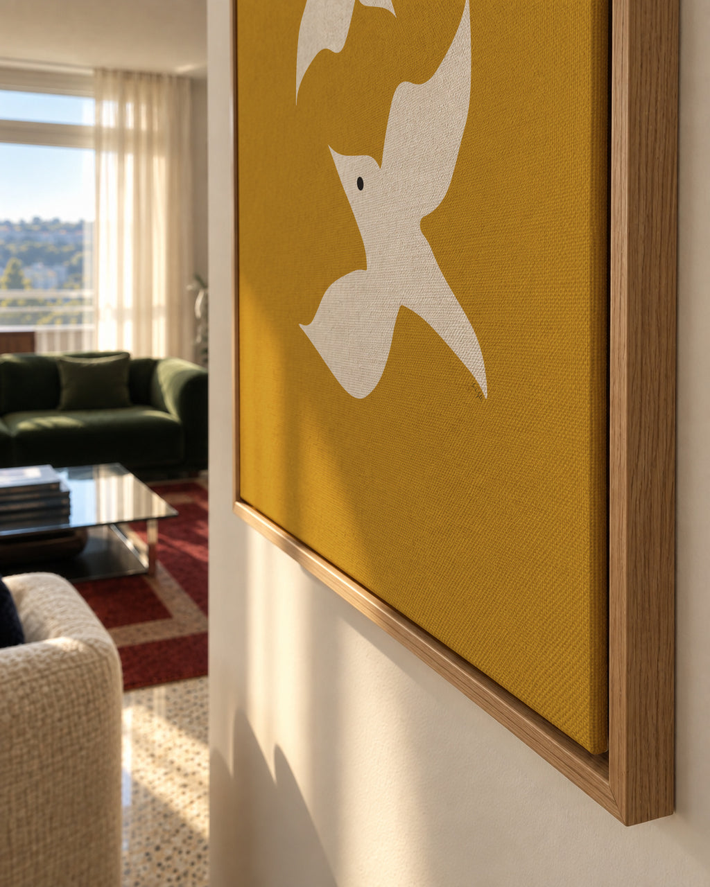 Love birds in mustard - Framed canvas detail