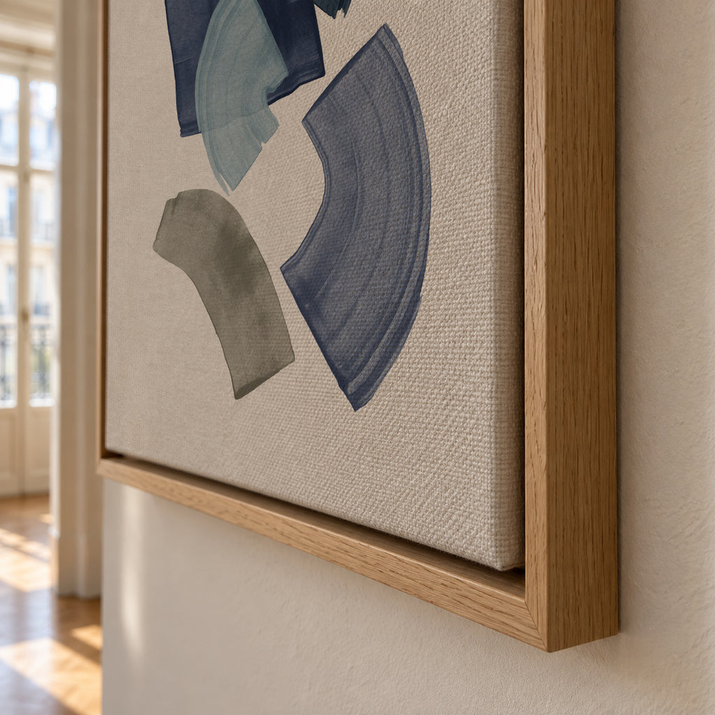 Blue & Brown Paint Blocks - Framed canvas detail