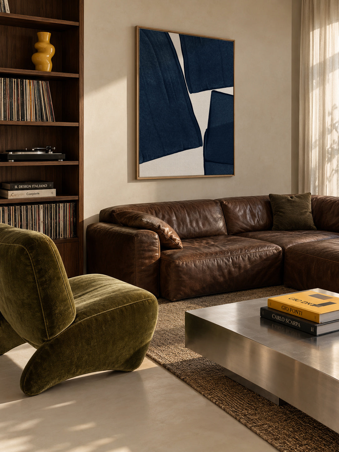 Minimalist Painting Blue III - Framed canvas in an interior