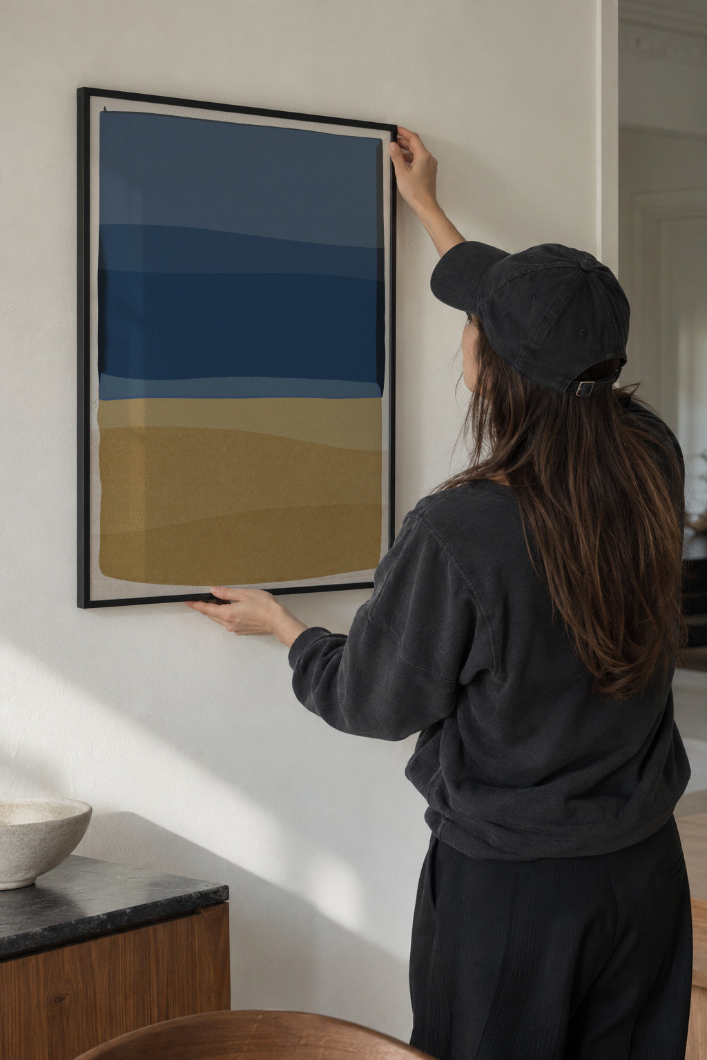 Modern Blue and Yellow - Framed poster in an interior