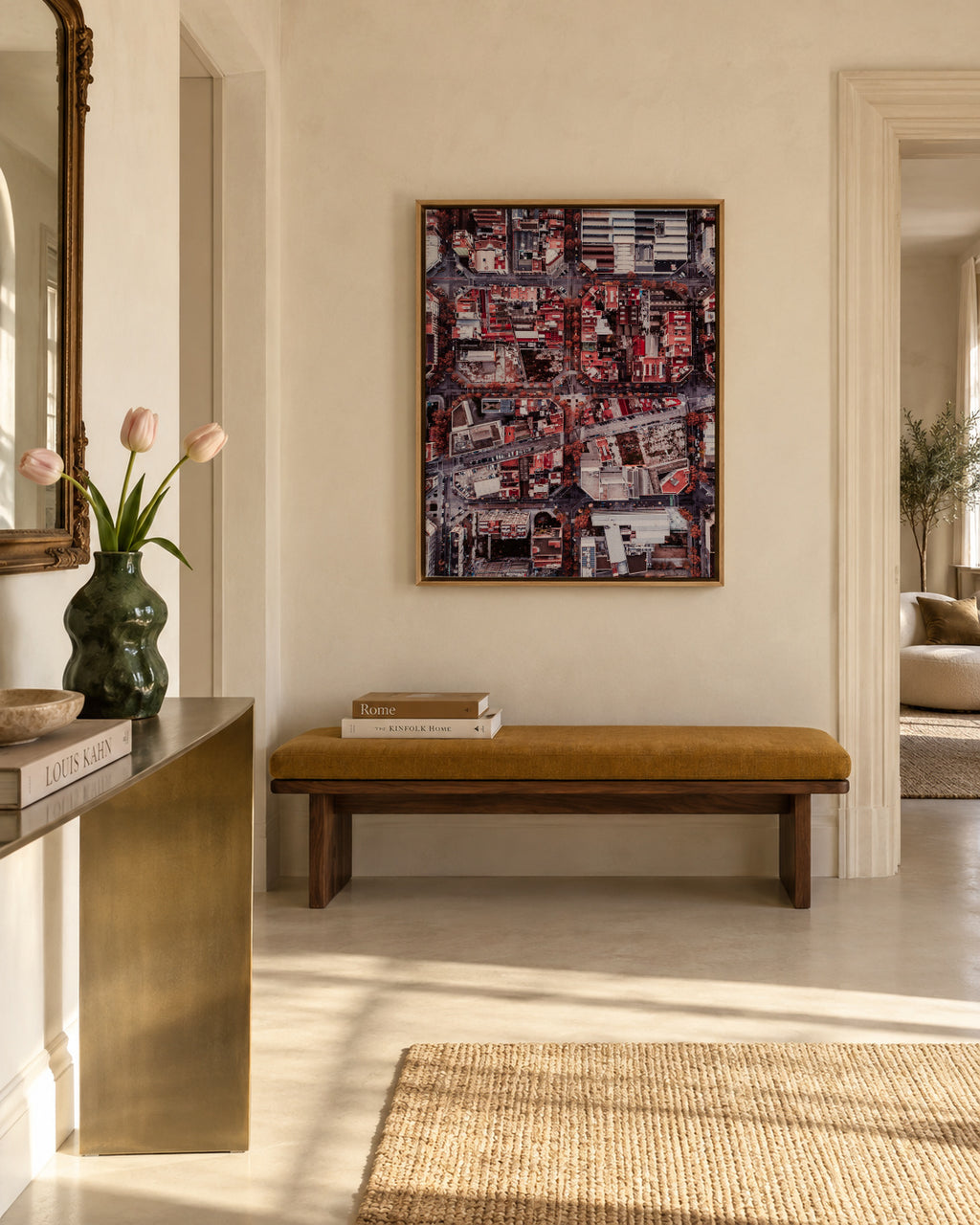 Red Barcelona - Framed canvas in an interior