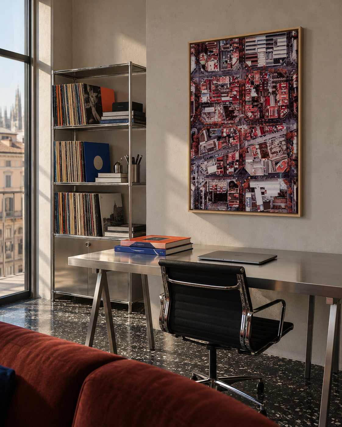 Red Barcelona - Framed canvas in an interior