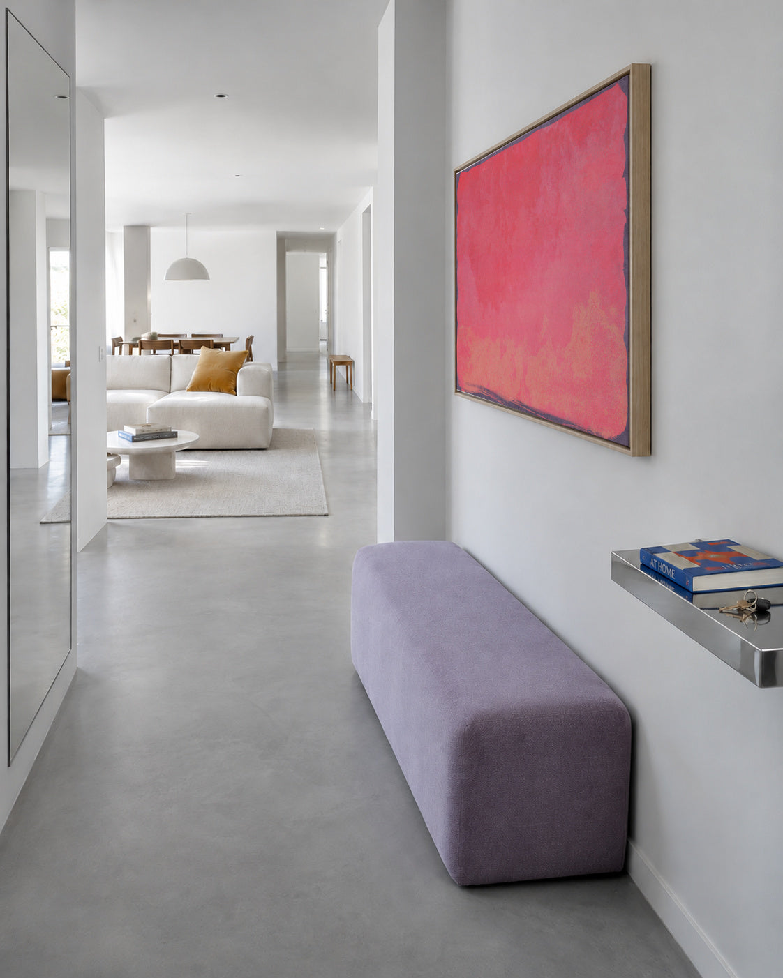 Minimal Abstract Fuschia Colorfield Painting 01 - Framed canvas in an interior
