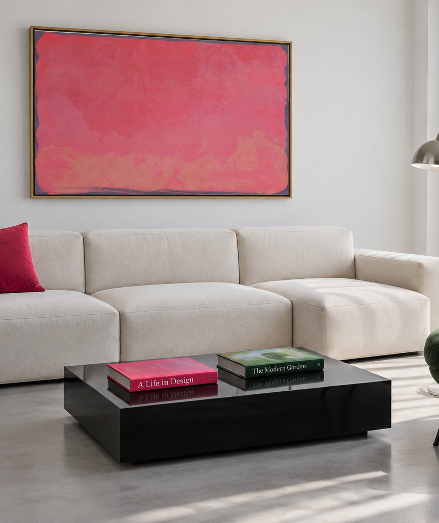 Minimal Abstract Fuschia Colorfield Painting 01 - Framed canvas in an interior