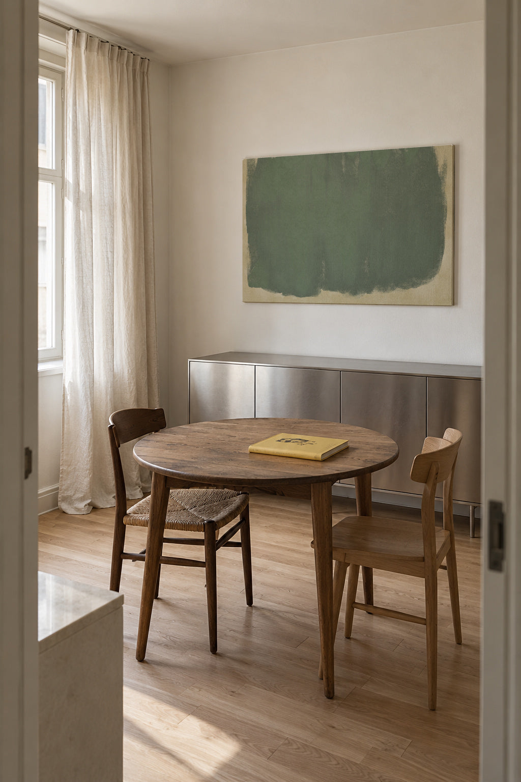 Minimal Abstract Green Colorfield Painting 01 - Unframed canvas in an interior