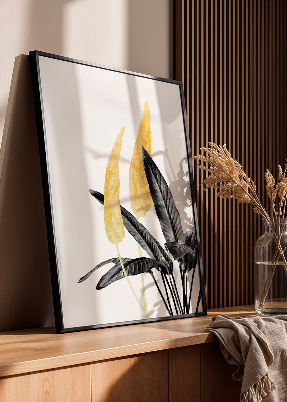 Bird of Paradise Plant Black, White and Gold 01