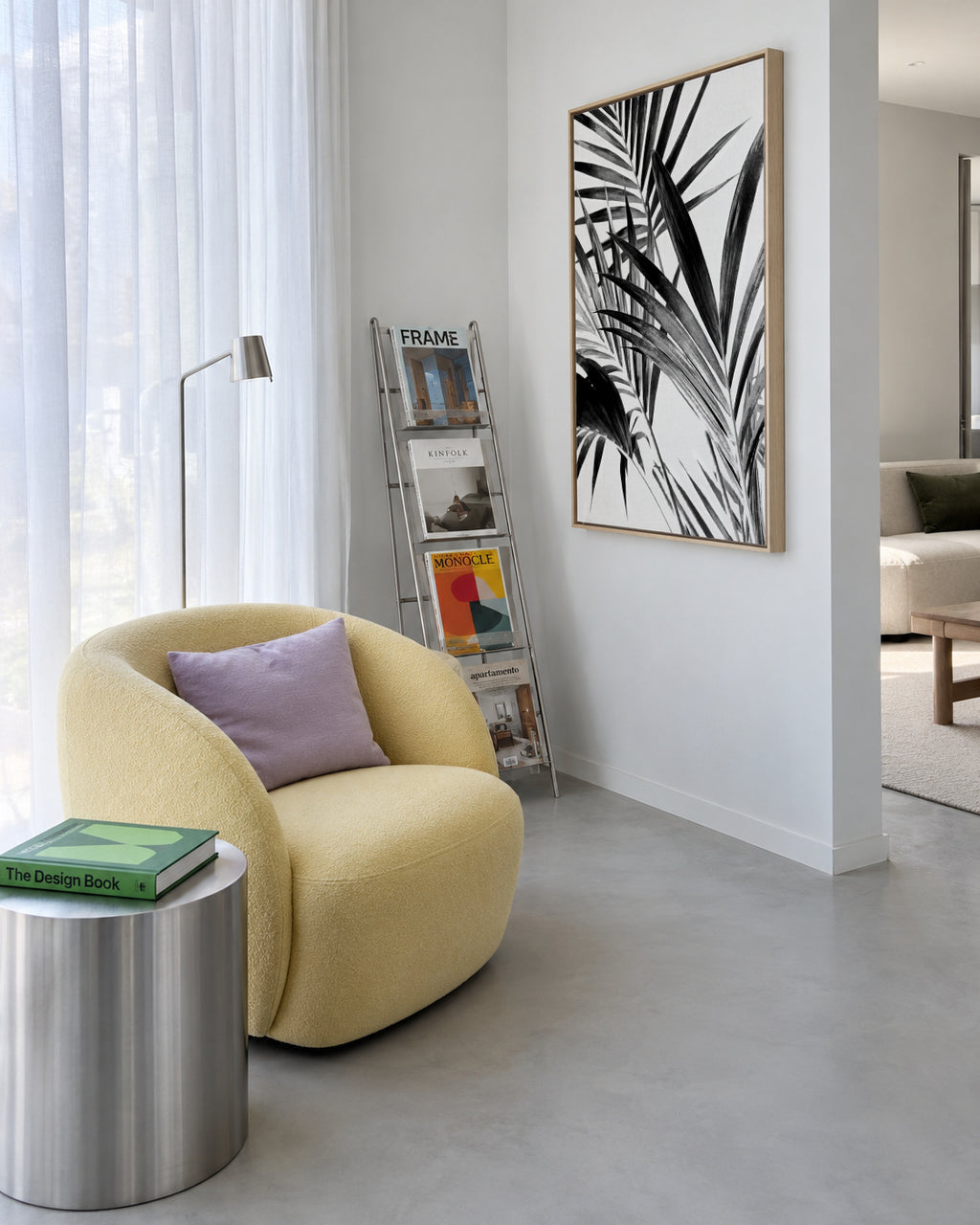 Palm Leaves Black and White 02 - Framed canvas in an interior