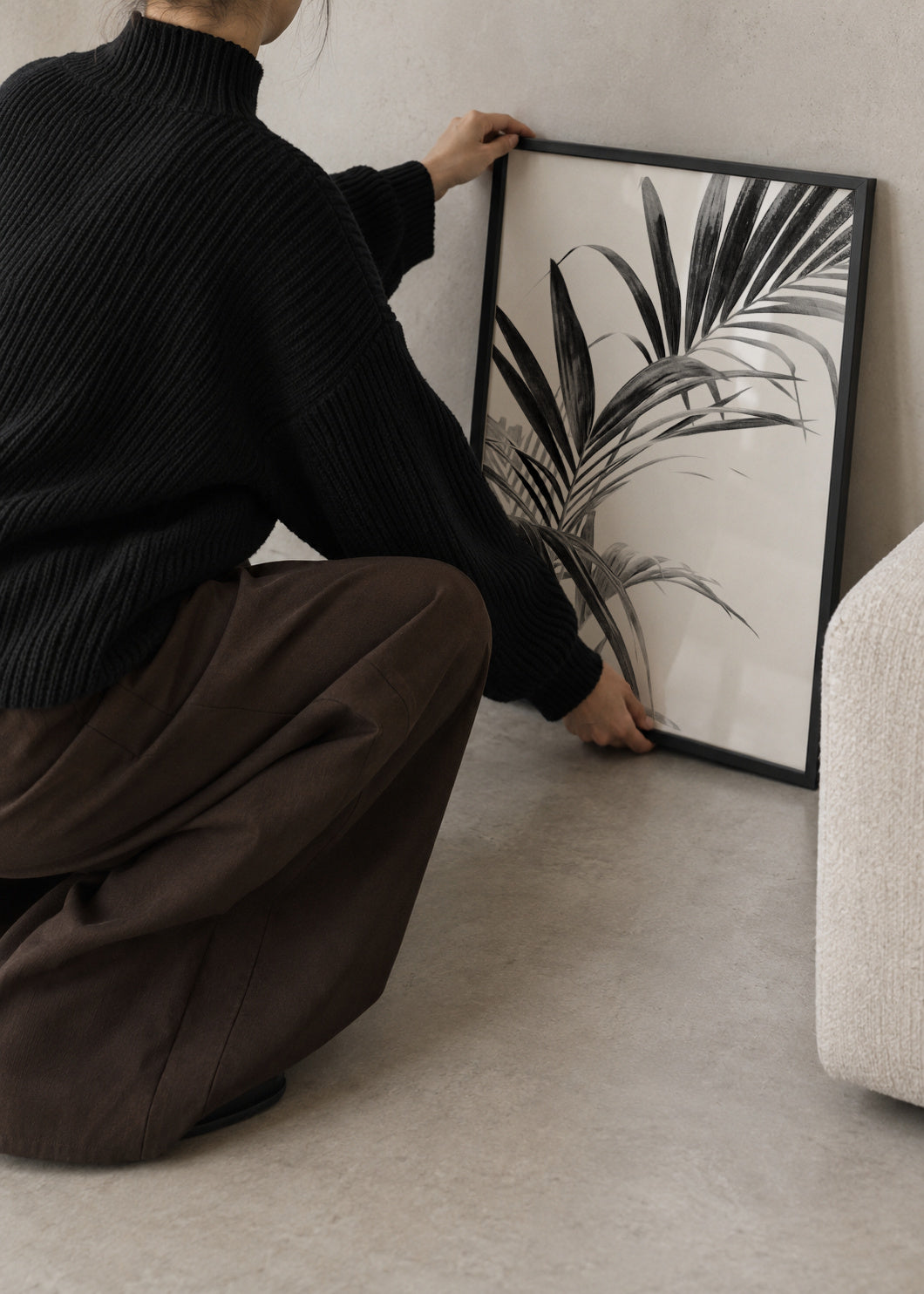 Palm Leaves Black and White 03 - Framed poster in an interior