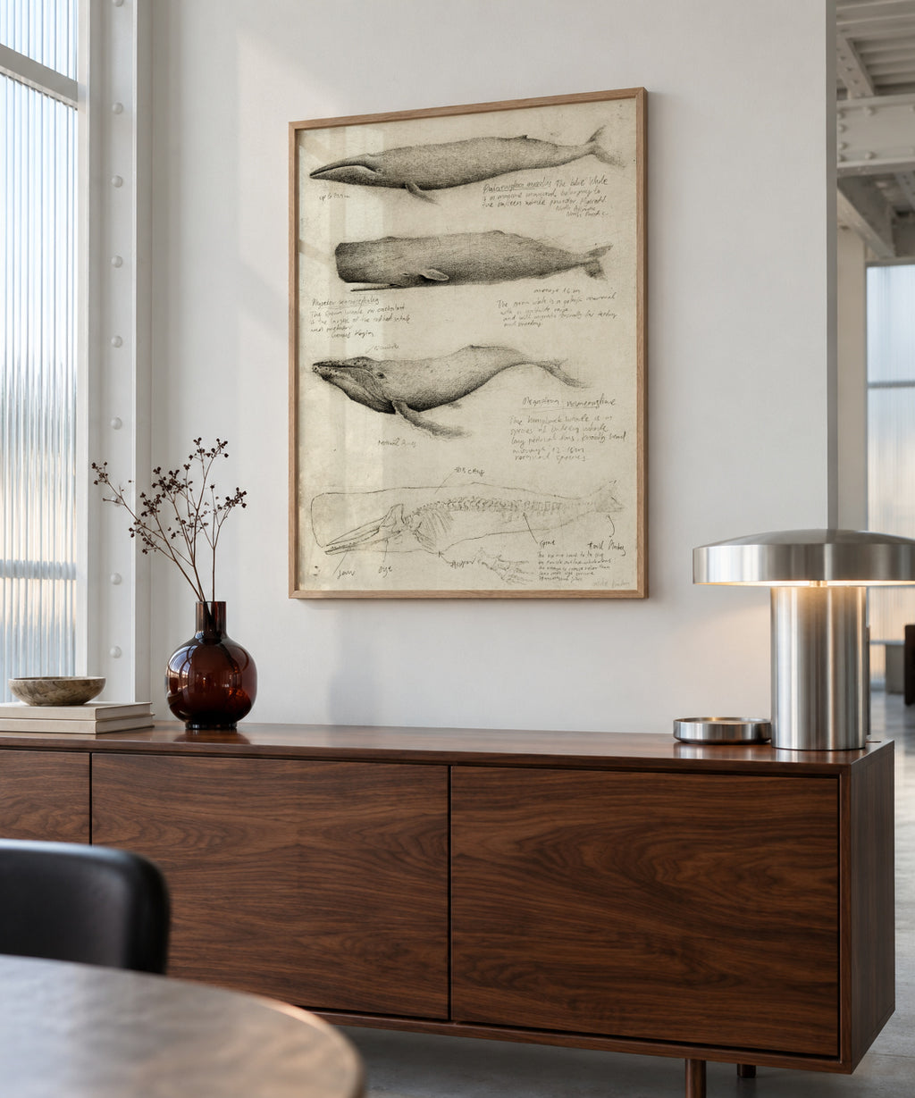 Whales - Framed poster in an interior