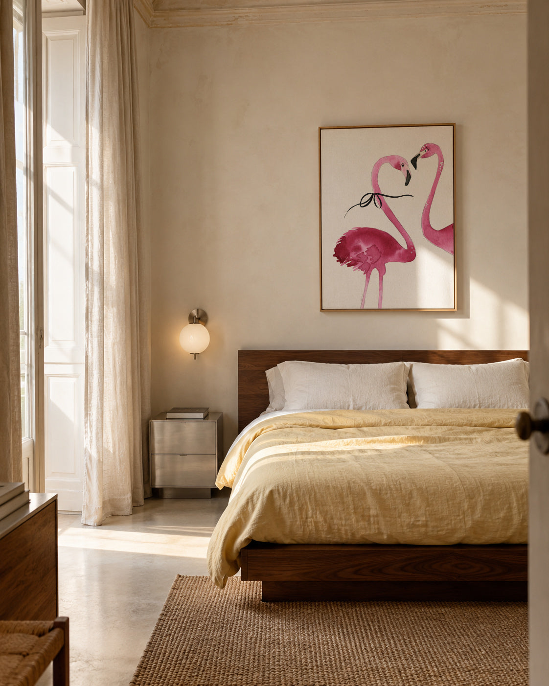 Flamingo couple cropped - Framed canvas in an interior