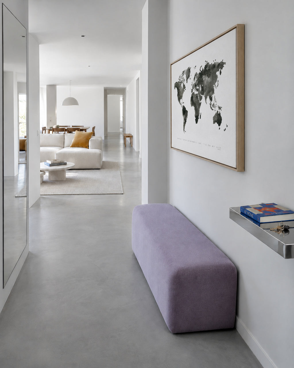 World map monochrome - Framed canvas in an interior