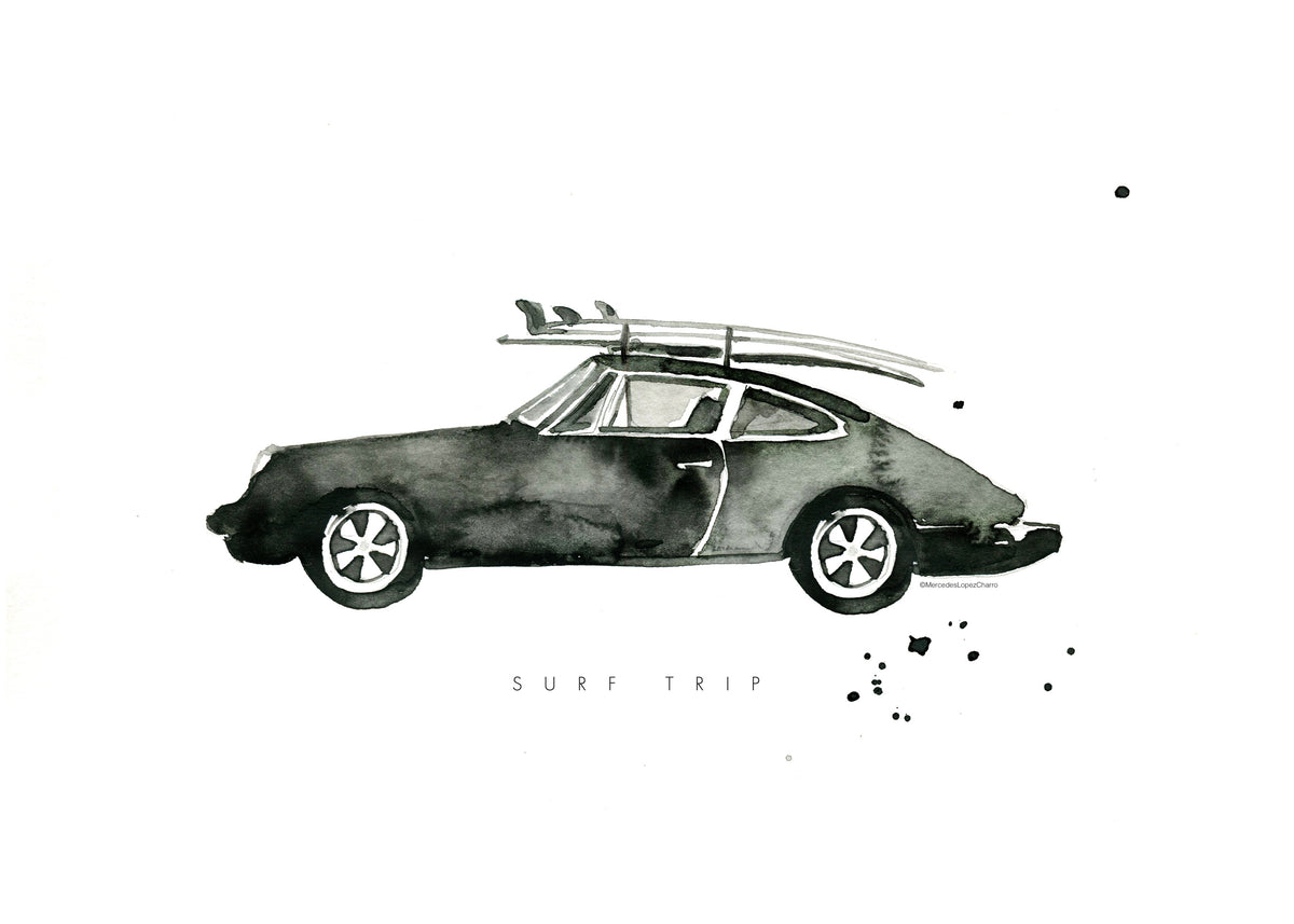 Surf Trip Porsche - Unframed art print