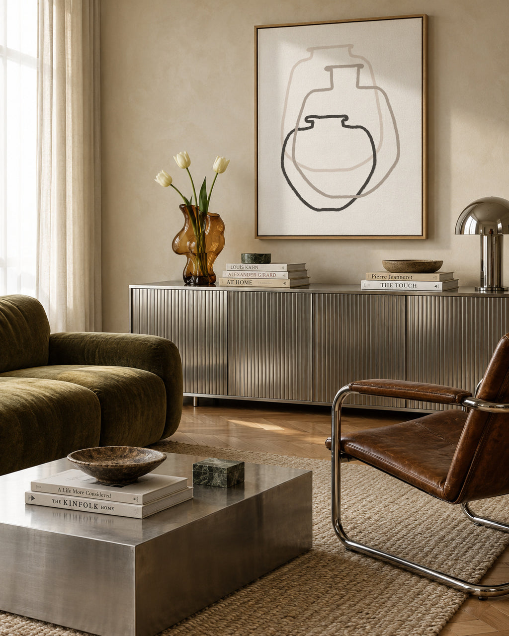 Abstract Vases Black - Framed canvas in an interior