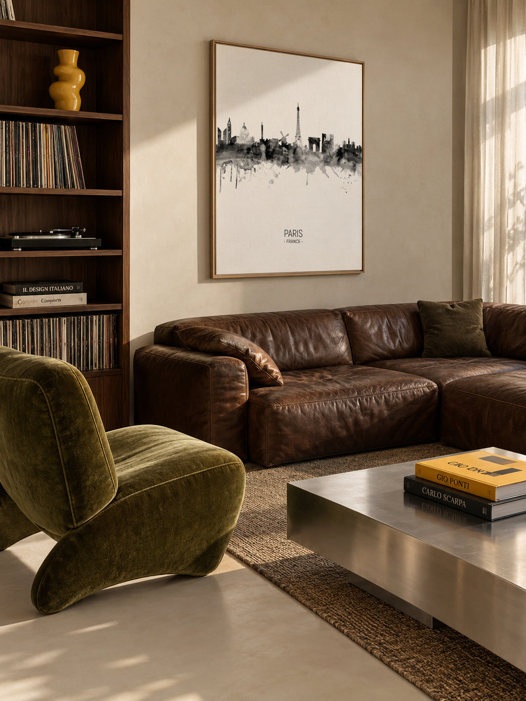 Paris Skyline en blanco y negro - Framed canvas in an interior