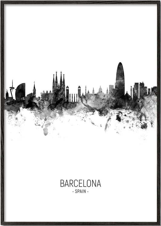 Barcelona Skyline en blanco y negro