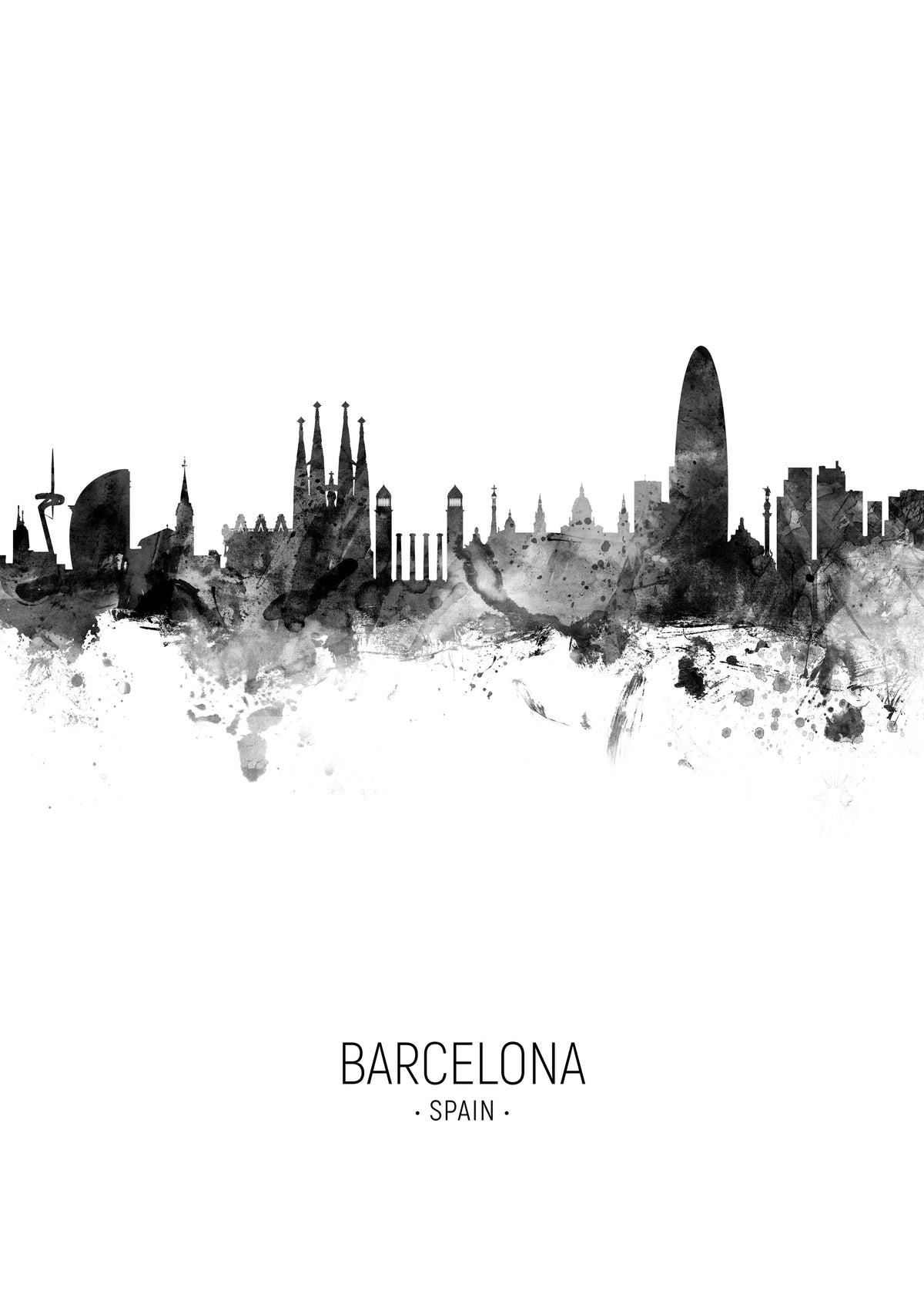 Barcelona Skyline en blanco y negro - Unframed art print