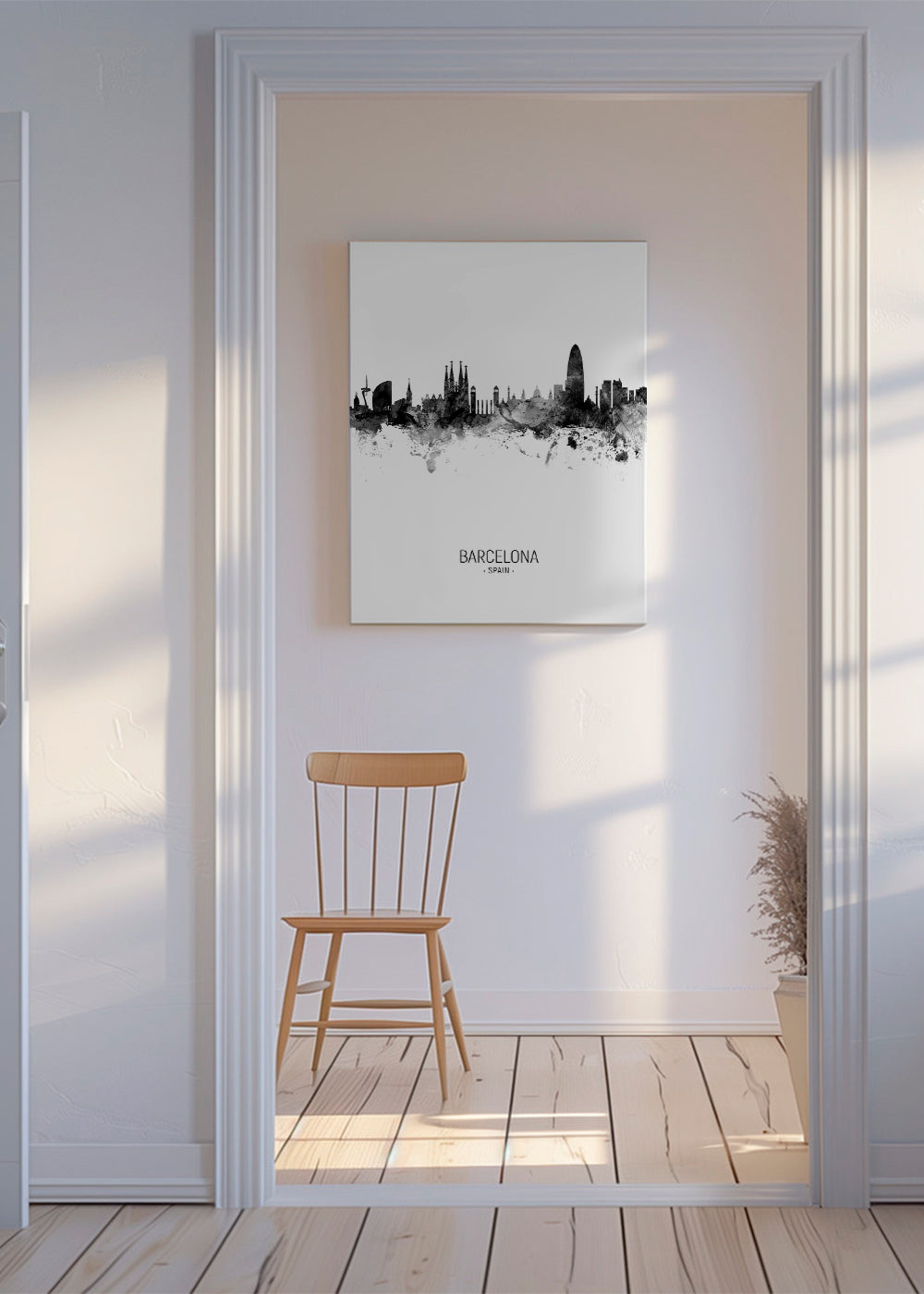 Barcelona Skyline en blanco y negro