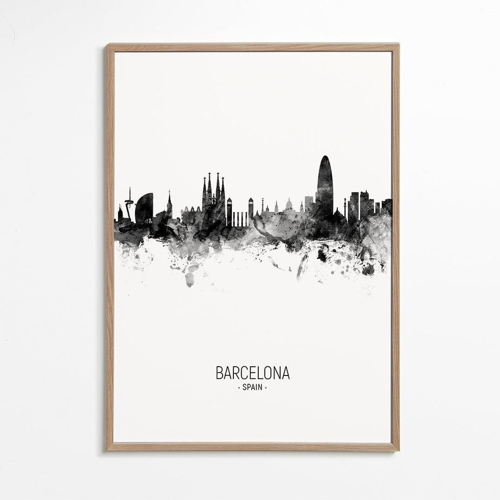 Barcelona Skyline en blanco y negro