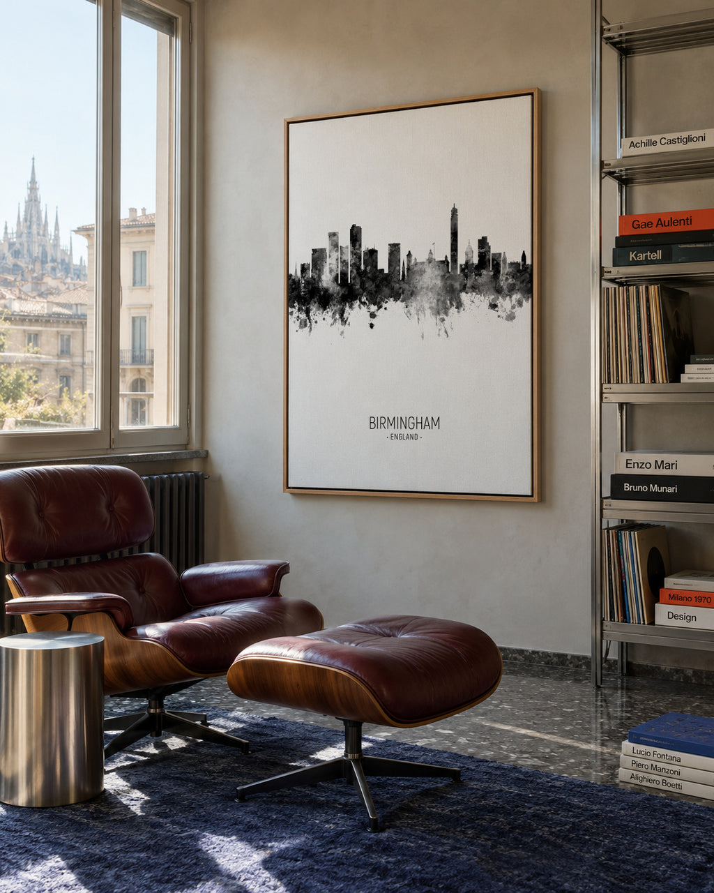Birmingham Skyline en blanco y negro - Framed canvas in an interior