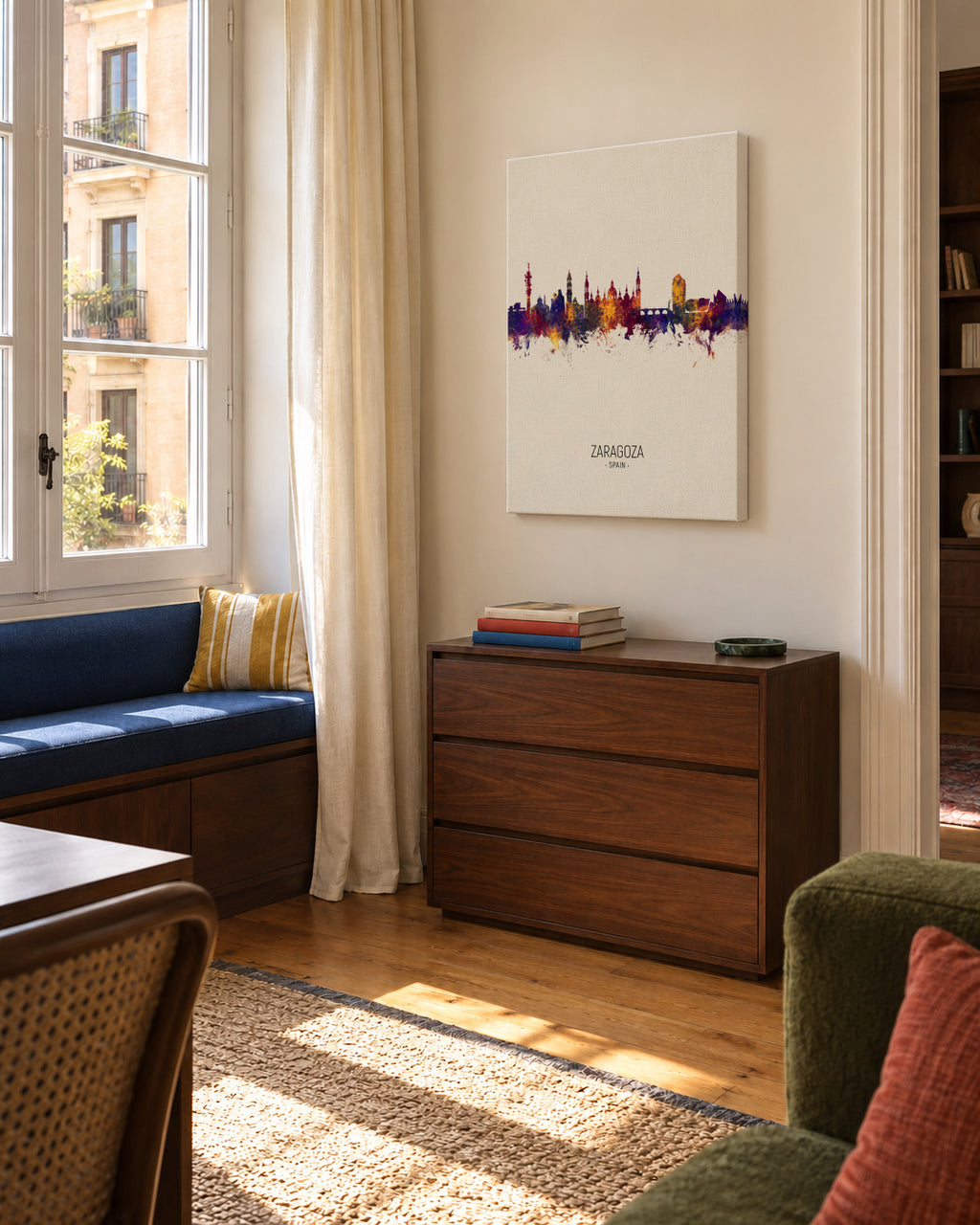 Zaragoza Skyline en beige - Unframed canvas in an interior