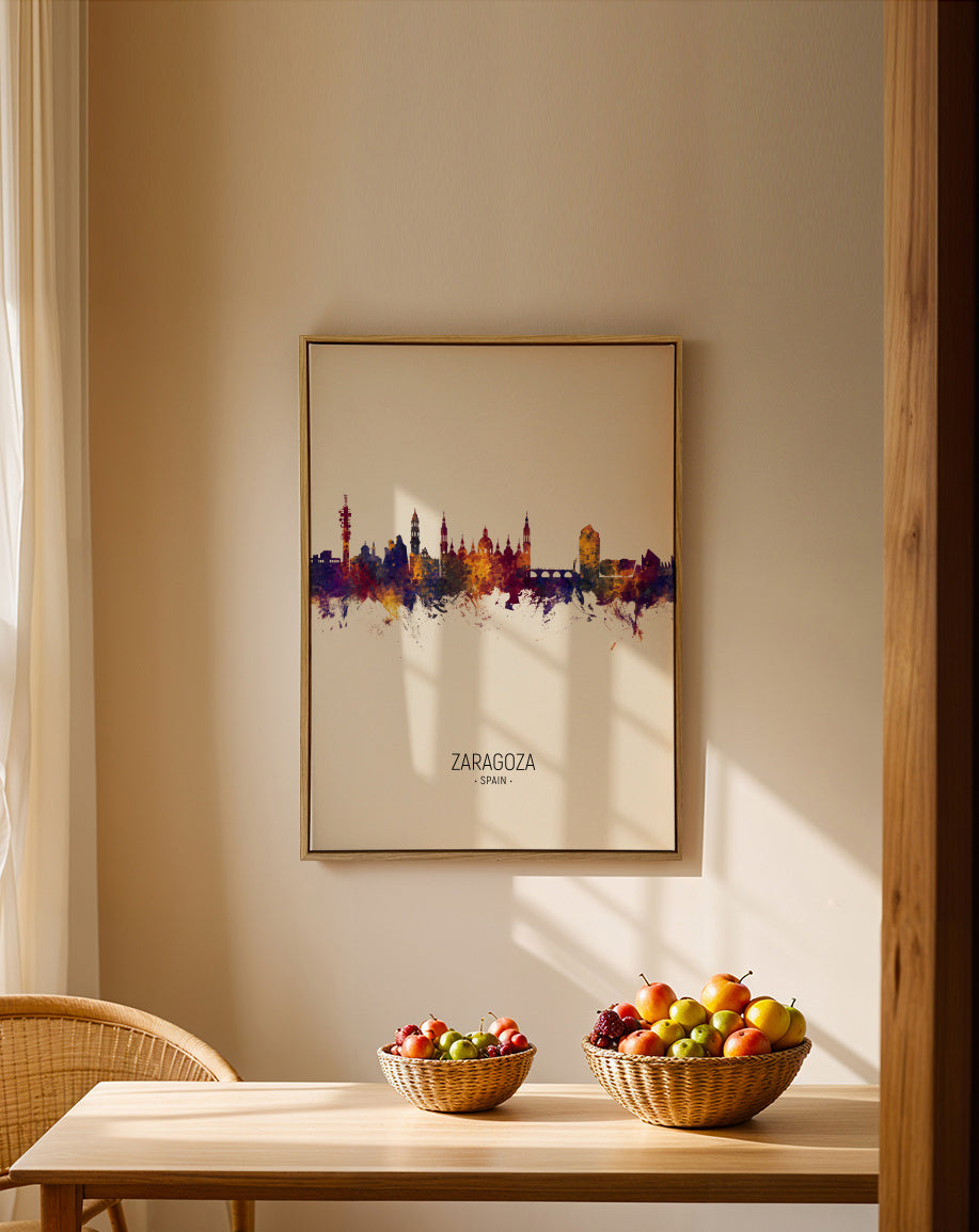 Zaragoza Skyline en beige - Framed canvas in an interior