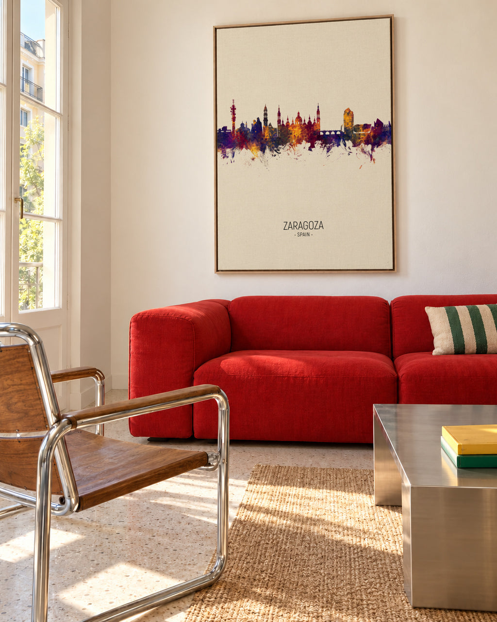 Zaragoza Skyline en beige - Framed canvas in an interior