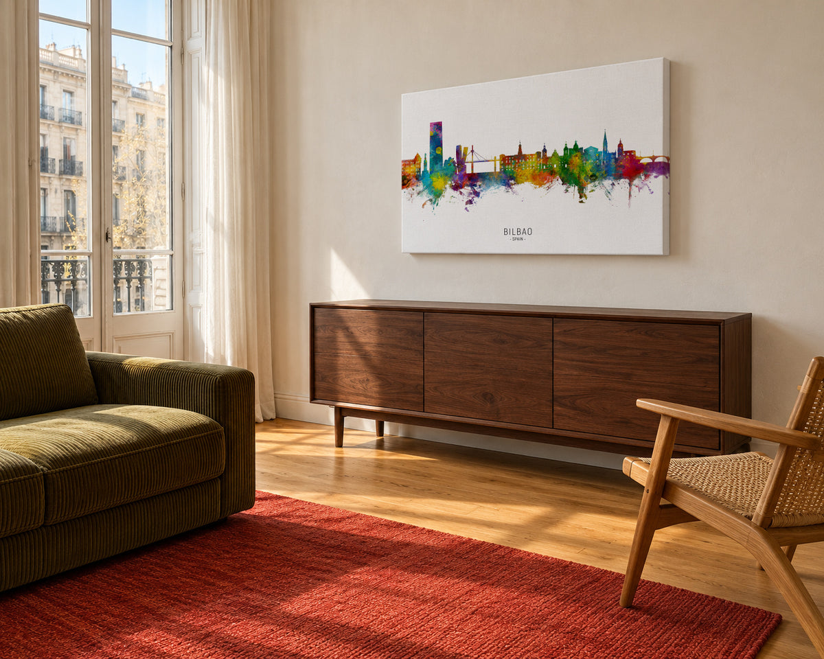 Bilbao Skyline multicolor - Unframed canvas in an interior