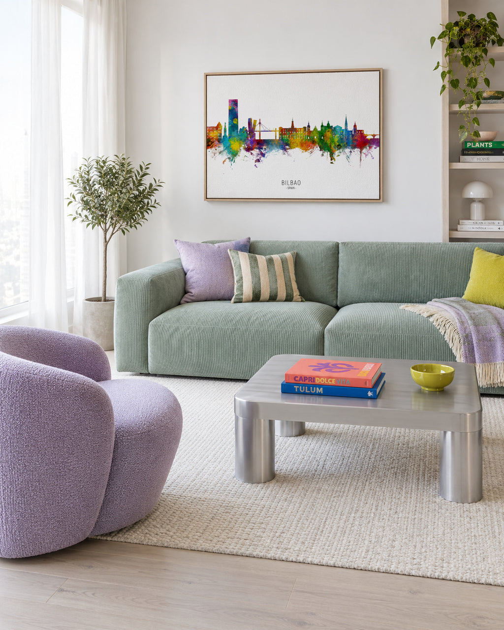 Bilbao Skyline multicolor - Framed canvas in an interior